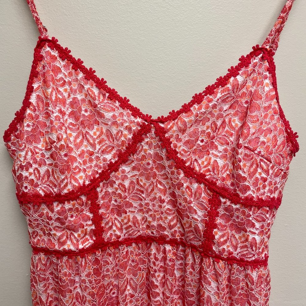 NSR Womens Coral Floral Trim Bustier Sleeveless Tank Lace Midi Dress Size Large - Picture 2 of 10